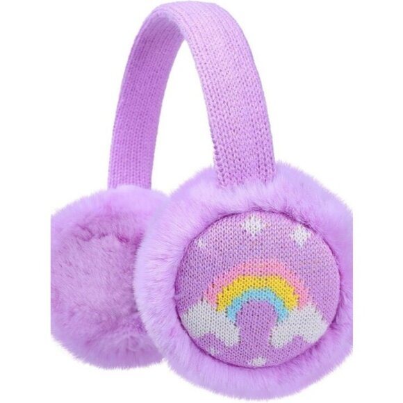 ⚡Kids Purple Knitted Rainbow Winter Outdoor Plush Adjustable Warm Ear Muffs - Picture 1 of 7
